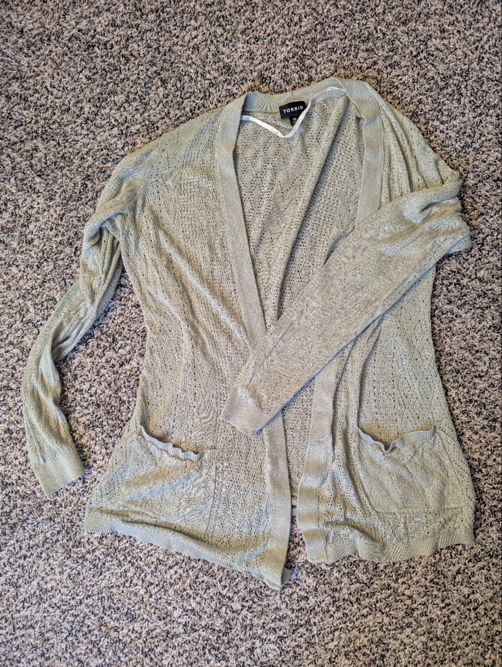 Light Sage Open-Knit Women's Cardigan Sweater